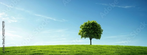 Lush Green Tree on a Hill Under a Clear Blue Sky in Daylight