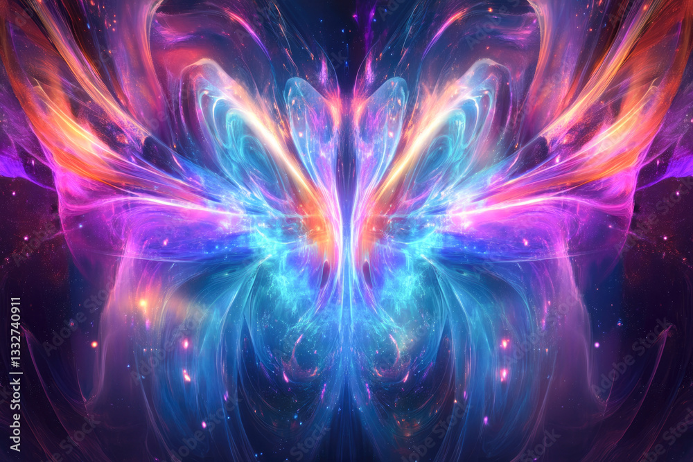 Fototapeta premium Vibrant cosmic butterfly nebula with galactic color explosion in deep space