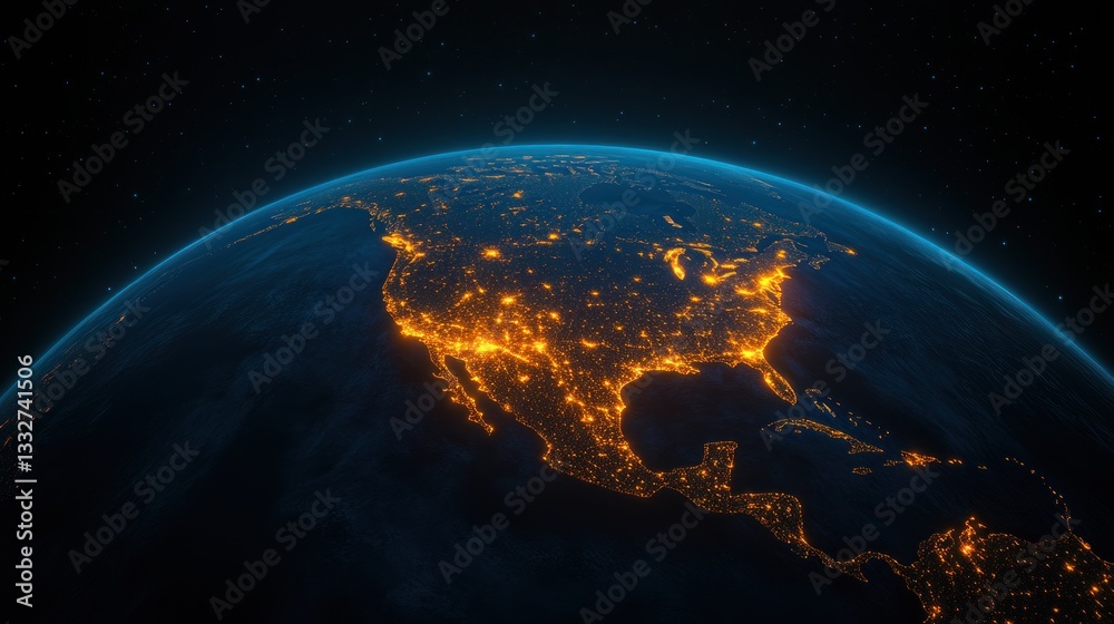 Fototapeta premium North America at Night: A Stunning View of Earth's City Lights