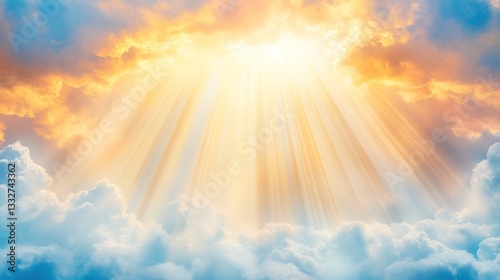 Heavenly Rays: A Celestial Panorama of Golden Light and Clouds