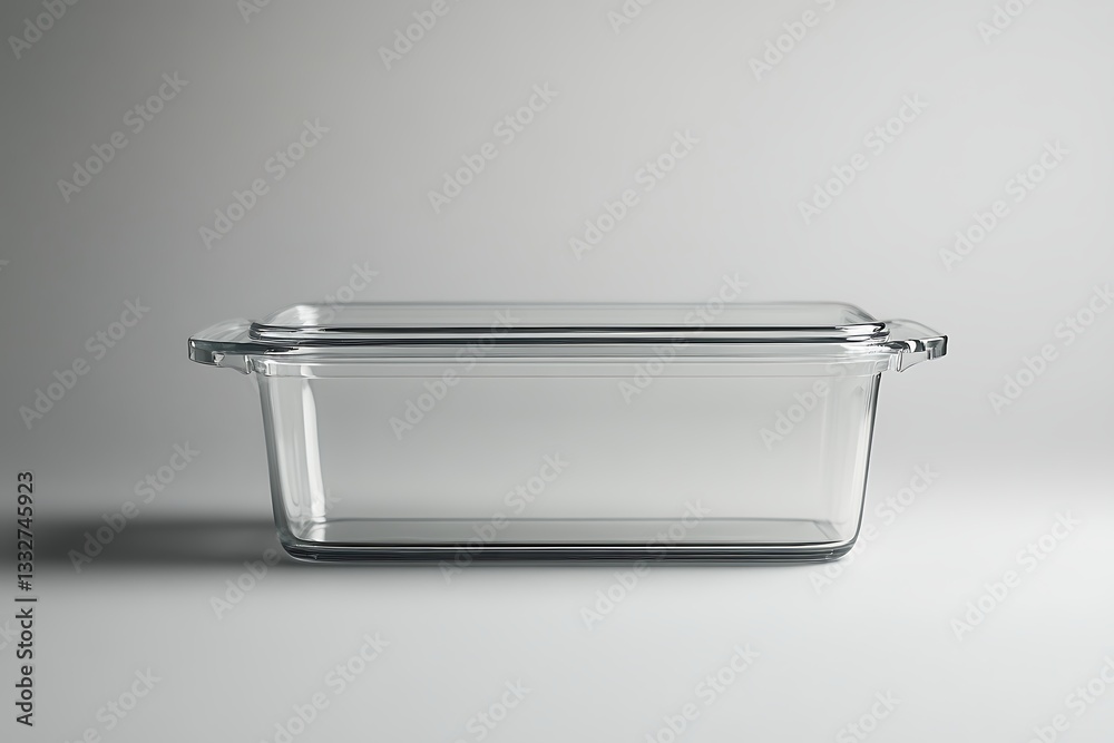 Empty rectangular glass baking tray on gray background Empty rectangular glass baking tray on gray background