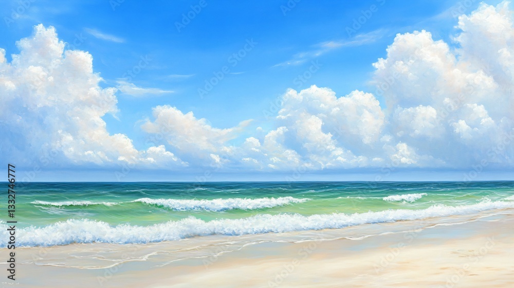 Serene Beach Landscape with Gentle Waves and Blue Sky Serene Beach Landscape with Gentle Waves and Blue Sky