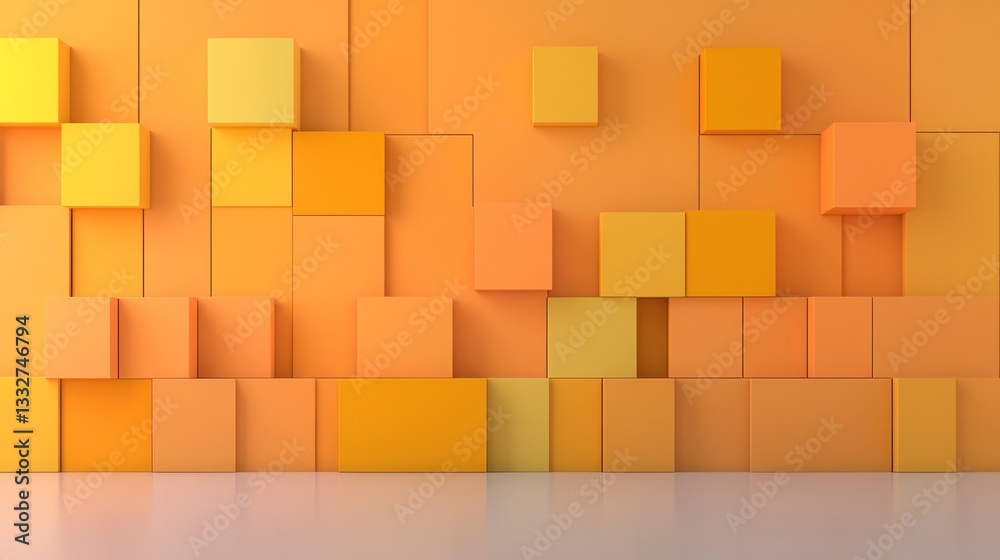 Abstract Orange Cube Wall: A 3D Render of Geometric Shapes Abstract Orange Cube Wall: A 3D Render of Geometric Shapes