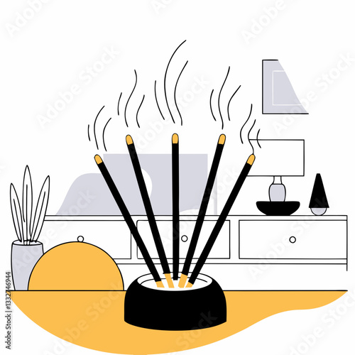 Incense sticks in a holder creating a calming atmosphere, perfect for relaxation and meditation