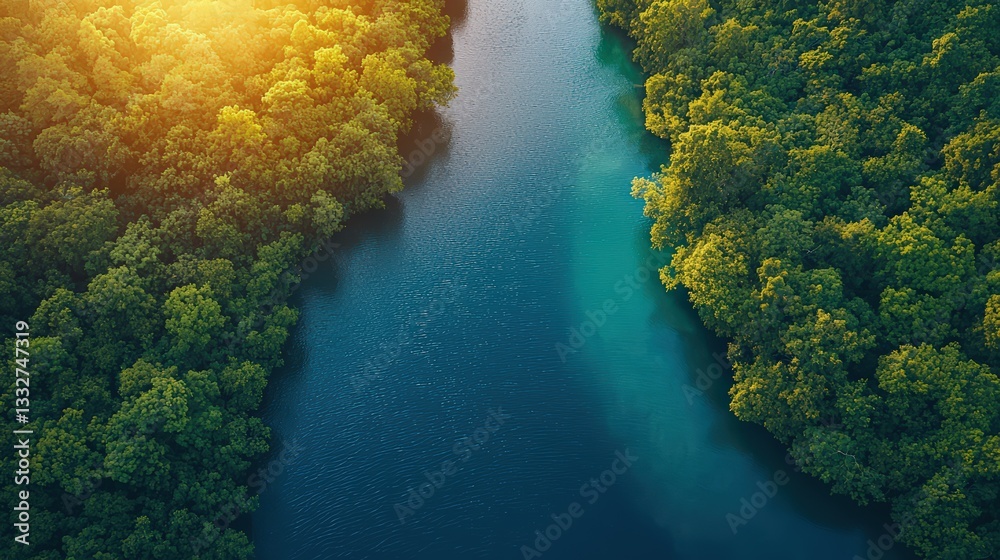 Aerial view of a beautiful river winding through an American National Forest - Image 9 of 12 - 5824 x 3264 19MP - created by AI