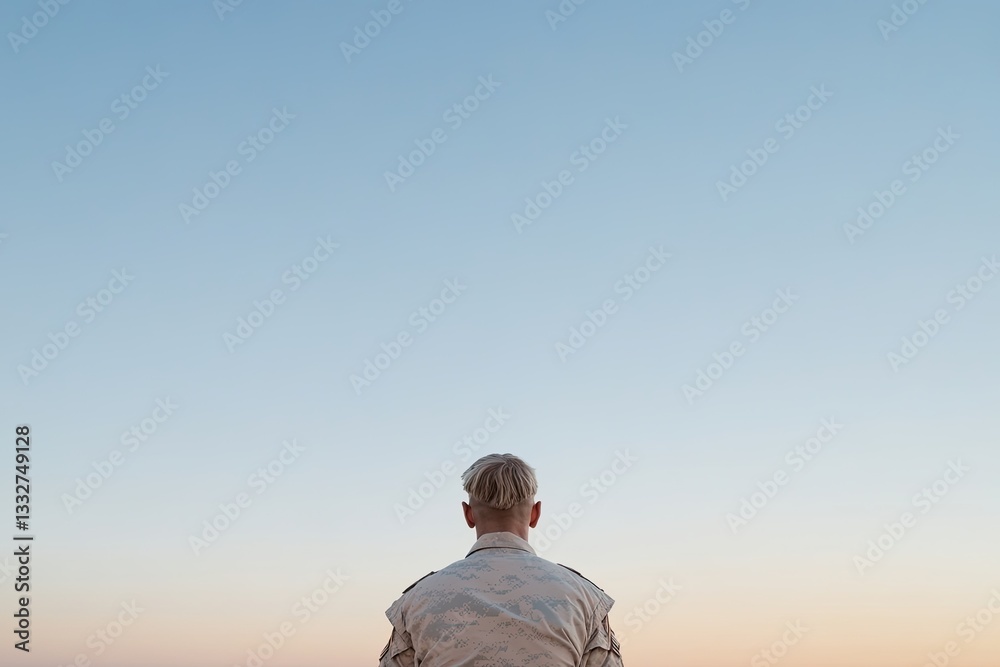 celebrate armed forces day with poignant portrait of uniformed soldier standing vigilantly against vast clear sky offering celebrate armed forces day with poignant portrait of uniformed soldier standing vigilantly against vast clear sky offering