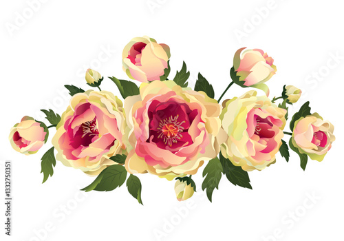 A bouquet of vintage roses, created with rose petals and bud flowers.
