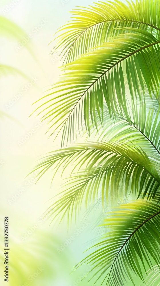 Fototapeta premium Lush Green Palm Leaves Against a Soft Pastel Background Light
