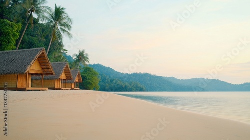 Tranquil Beachfront Cabins Amidst Lush Greenery and Calm Waters