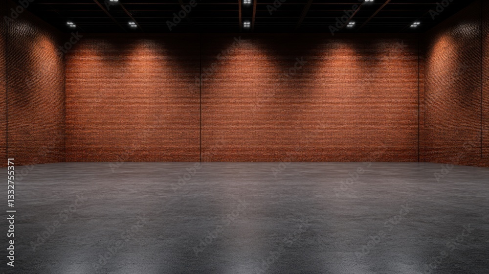 Obraz premium Empty Room with Brick Walls and Concrete Floor