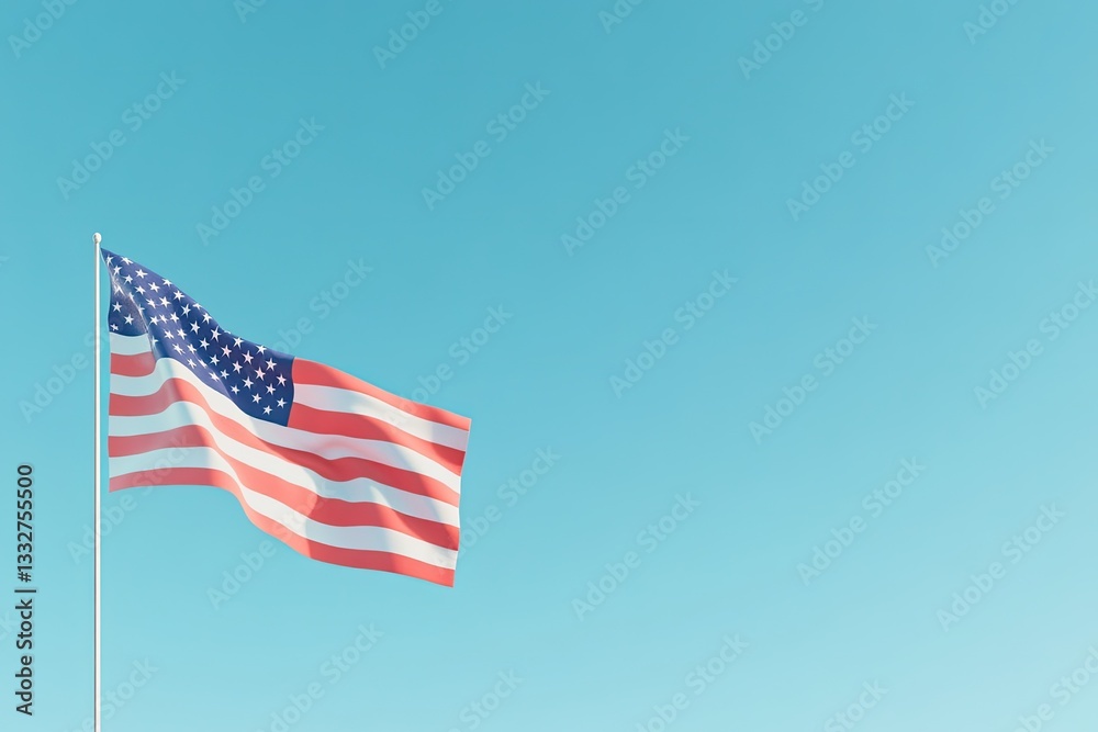 Fototapeta premium serene flat design illustration depicts american flag solemnly waving symbolizing honor and remembrance for memorial