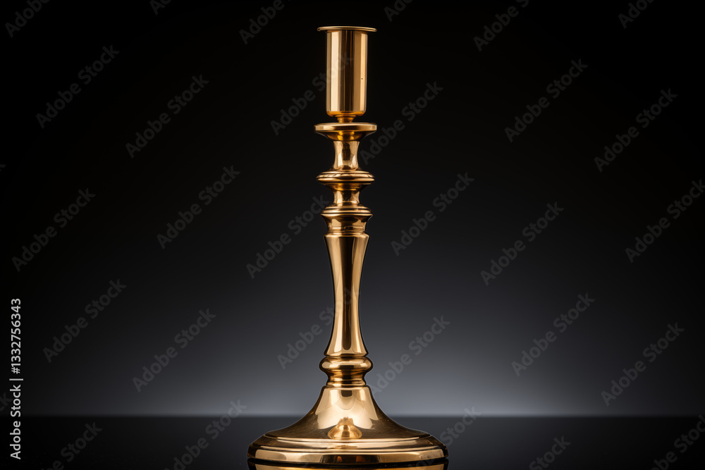 Elegant gold candlestick holder placed on a reflective surface against a dark background, enhancing the luxurious ambiance and aesthetic appeal. Elegant gold candlestick holder placed on a reflective surface against a dark background, enhancing the luxurious ambiance and aesthetic appeal.
