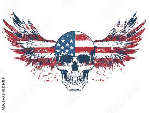 Isolated Skull with American Flag Wings