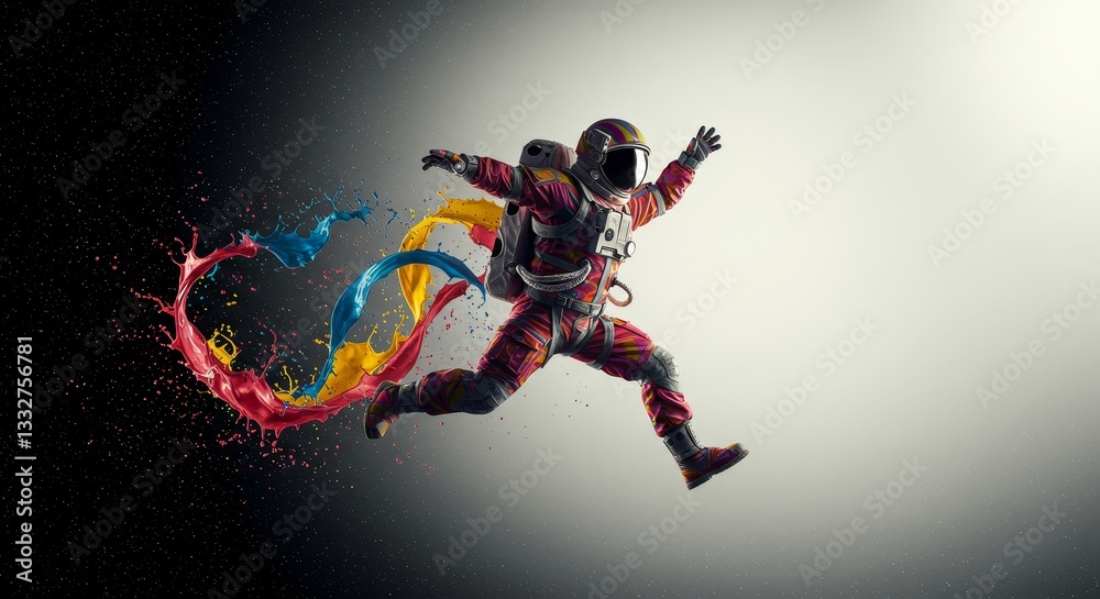Astronaut's Colorful Space Leap - An astronaut in vibrant colors leaps through space, symbolizing creativity, exploration, freedom, innovation, and the boundless possibilities of the universe Astronaut's Colorful Space Leap - An astronaut in vibrant colors leaps through space, symbolizing creativity, exploration, freedom, innovation, and the boundless possibilities of the universe