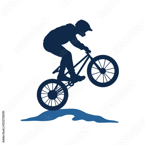 BMX biking. A rider performing a stunt against a minimalistic background, adrenaline rush.