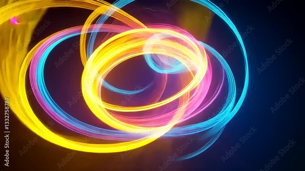 A vibrant display of swirling colorful light patterns creating an abstract visual effect.