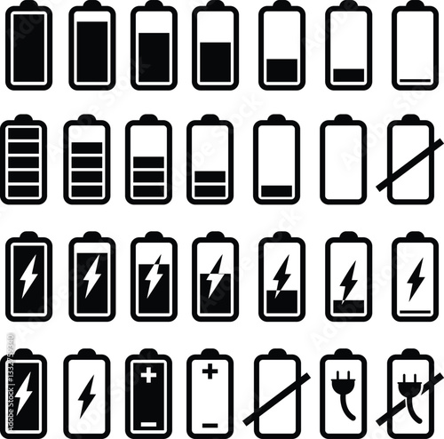 Battery icon in flat design set. isolated on transparent background.
