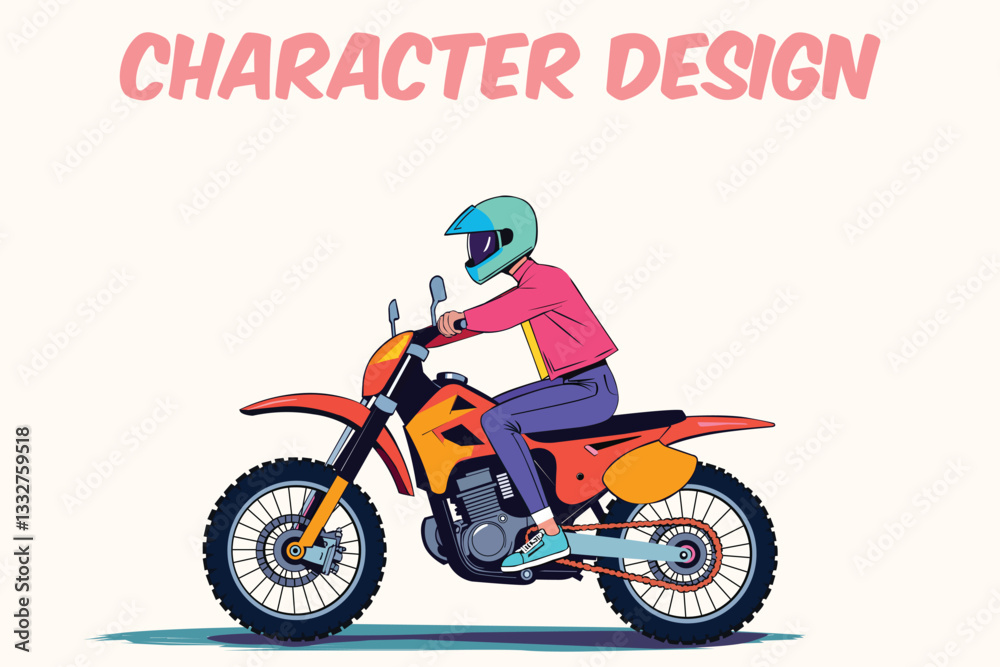 Obraz premium Vintage-style vector illustration of a dirt bike rider in action, wearing a helmet and racing gear. Perfect for motorcycle clubs, enduro championships, biker apparel, and adventure-themed designs.