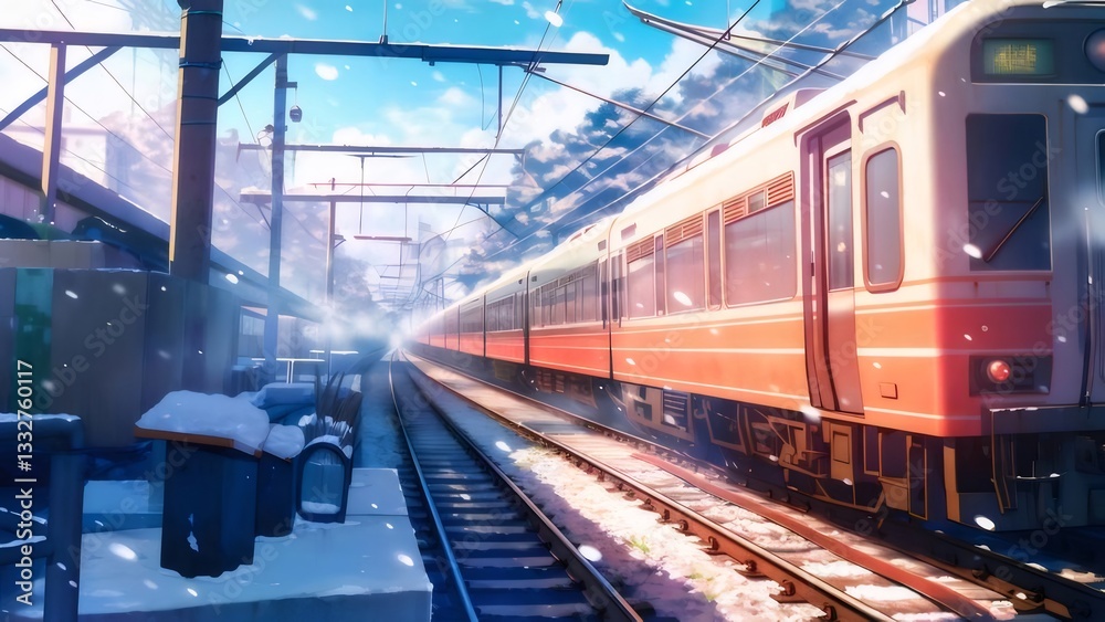 Snowy Train Station Scene in Winter Snowy Train Station Scene in Winter