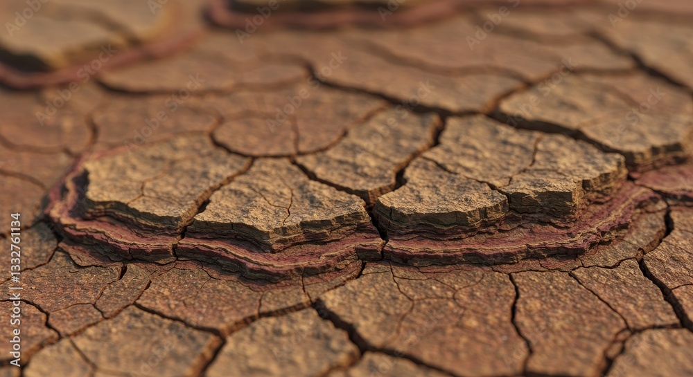 Obraz premium Cracked Earth Texture - Close-up of dry, cracked earth showing texture and detail. Ideal for backgrounds or illustrating drought
