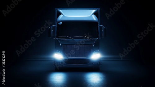 Modern truck illuminated in dark studio