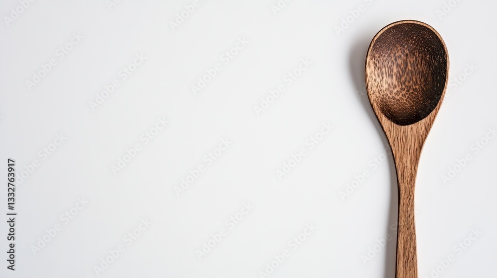 rustic wooden spoon rests gracefully on pristine white background capturing essence of homemade culinary artistry and rustic wooden spoon rests gracefully on pristine white background capturing essence of homemade culinary artistry and