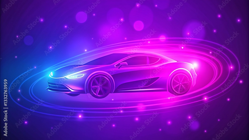 Futuristic Curved Vehicle with Glowing Lights and Motion