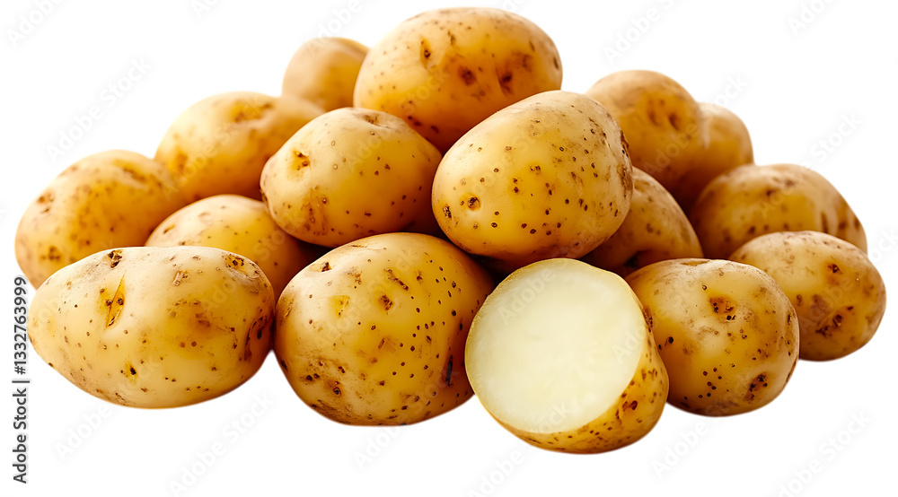 Freshly harvested golden potatoes arranged artfully on a clean surface, showcasing their natural texture, freshness, and appetizing appeal for culinary inspiration Freshly harvested golden potatoes arranged artfully on a clean surface, showcasing their natural texture, freshness, and appetizing appeal for culinary inspiration