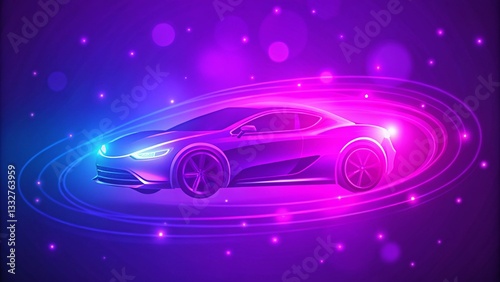 Obraz na płótnie Futuristic Curved Vehicle with Glowing Lights and Motion w salonie