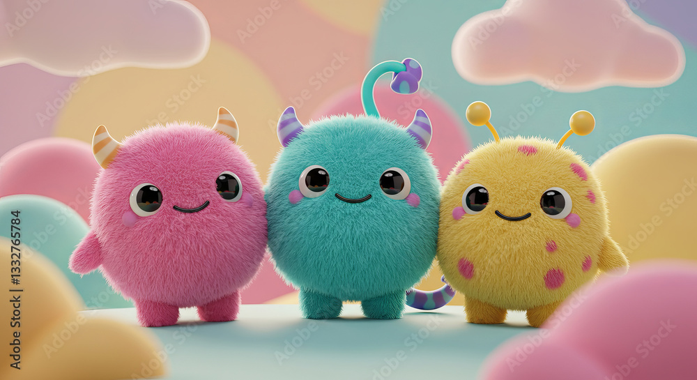 Obraz premium Funny pink cartoon animal couple of pigs and rabbits toy illustration concept for kids