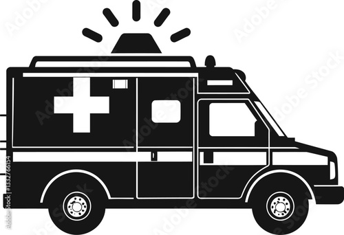 Emergency ambulance service icon And Black ambulance car icon with Ambulance Silhouette Vector Illustration. Emergency Vehicle Vector Design