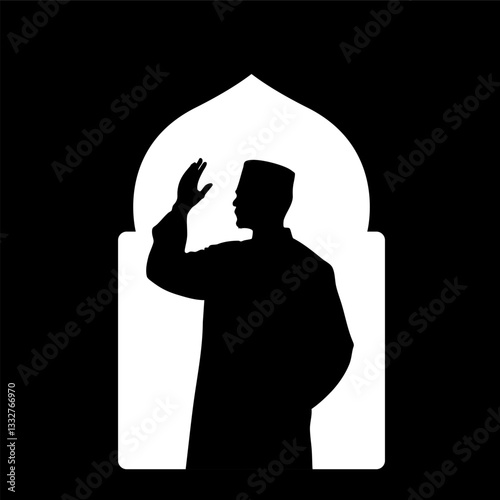 Muslim Man Raising Hand in Niche - Islamic Supplication Vector