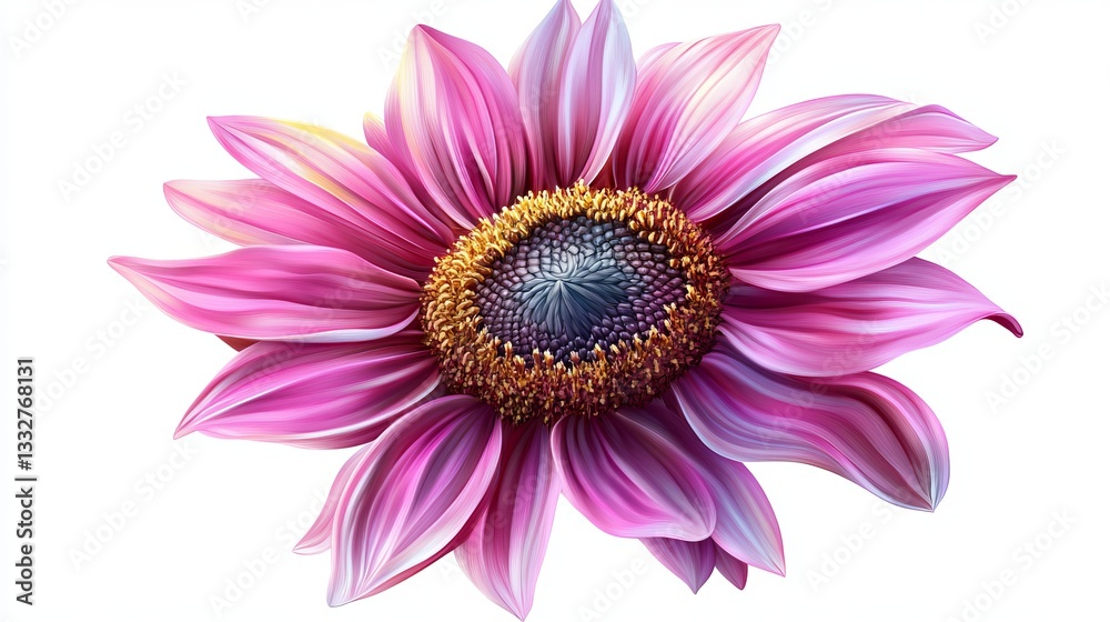 Obraz premium A vector illustration of a pink sunflower, elegantly depicted against a white background.