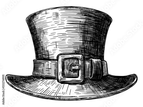 buckle top hat isolated hand drawn sketch illustration leprechaun head dress transparent background card design