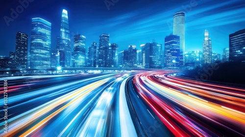 Wallpaper Mural Vibrant City Night Lights and Highway Traffic Trails Torontodigital.ca