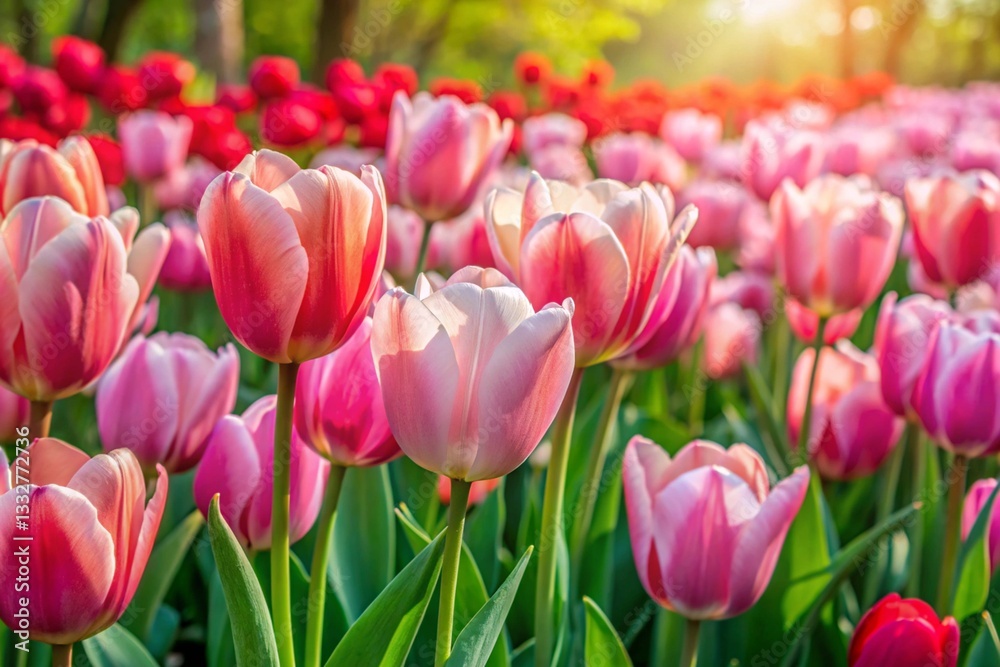 Pink tulips in the garden Pink tulips in the garden
