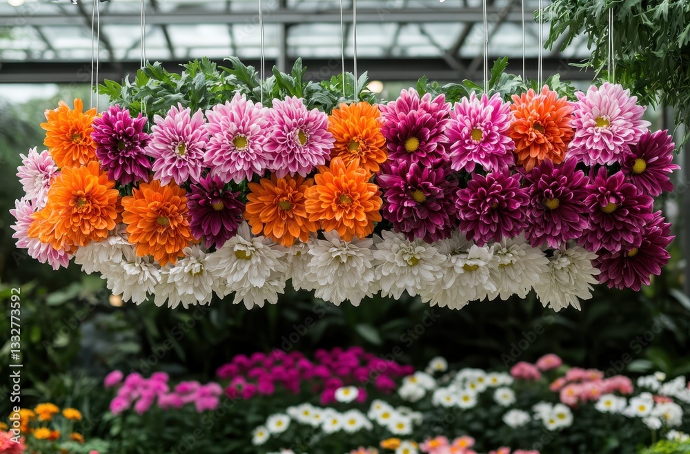 Obraz premium Vibrant Display of Colorful Flowers in a Greenhouse with a Soft Focus Background