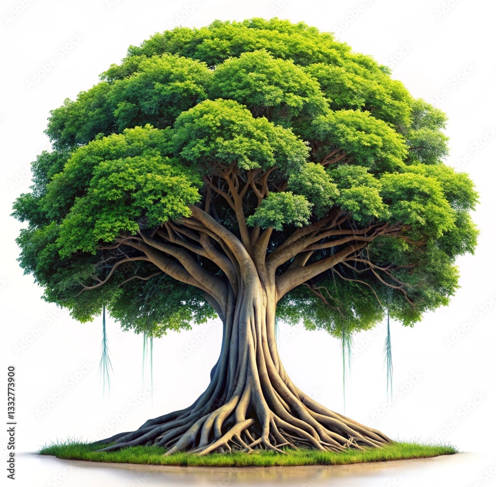 Majestic Banyan Tree Nature's Grandeur on a White Canvas