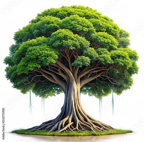 Majestic Banyan Tree Nature's Grandeur on a White Canvas