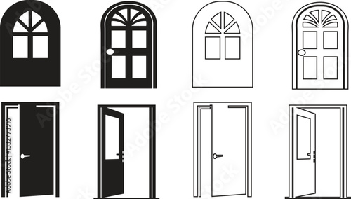Door Icon in trendy flat and line style set. isolated on transparent background