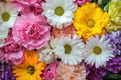 Vibrant Display of Colorful Flowers in Various Shapes and Shades Perfect for Springtime Floral Arrangements and Nature-Themed Photography Projects
