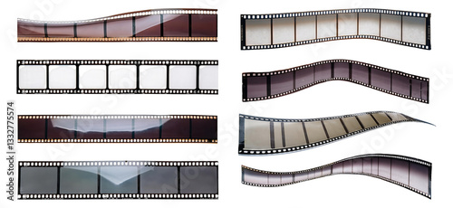 Vintage Film Strips with Varied Textures and Opacity Effects, Isolated on Transparent Background