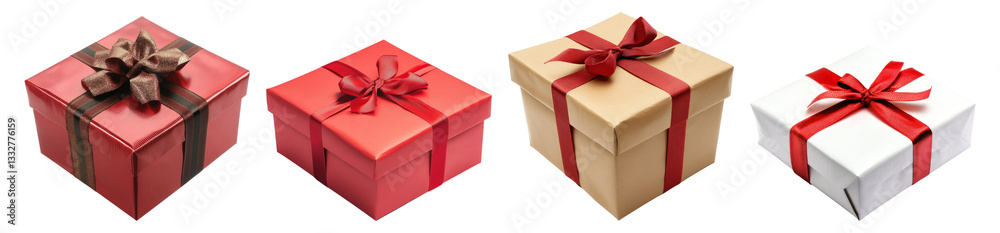 Fototapeta premium Colorful Gift Boxes with Ribbons for Celebratory Occasions, Isolated on Transparent Background