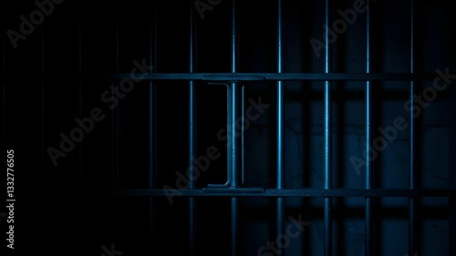 Prison Cell Bars Casting Shadows: Symbolizing Confinement and Loss of Freedom. metal prison cell bars casting shadows on the floor, representing themes of incarceration, confinement