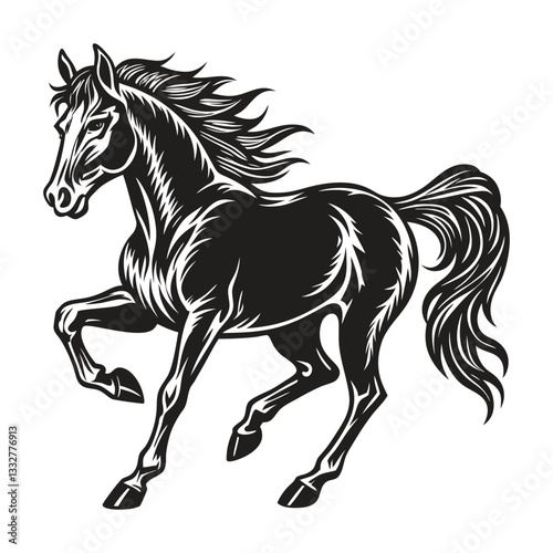 A silhouette of a running horse