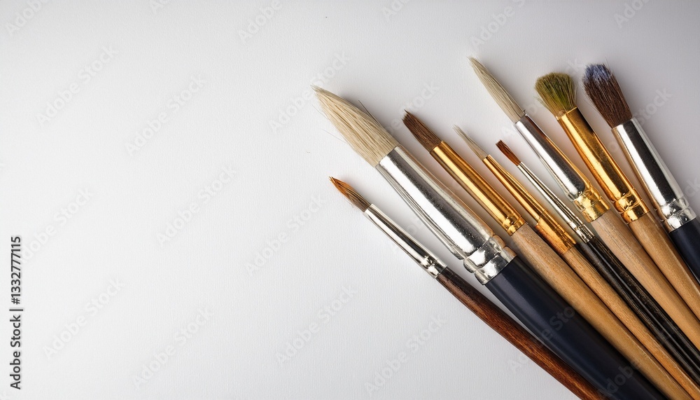 Art brushes on white background, paintbrushes on blank paper copy space- 14060 Art brushes on white background, paintbrushes on blank paper copy space- 14060