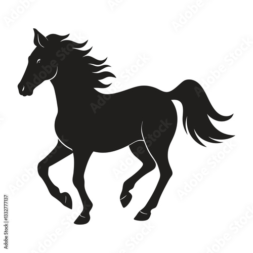 A silhouette of a running horse