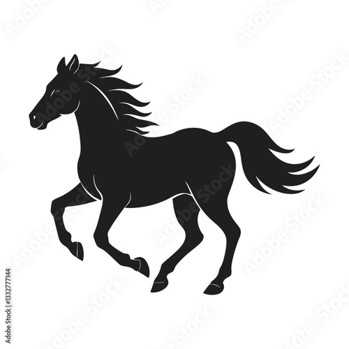 A silhouette of a running horse