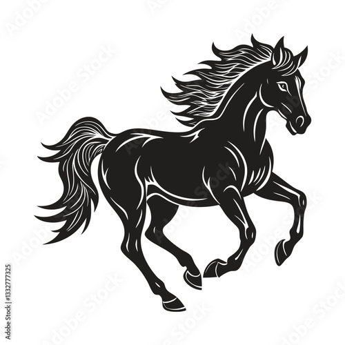 A silhouette of a running horse