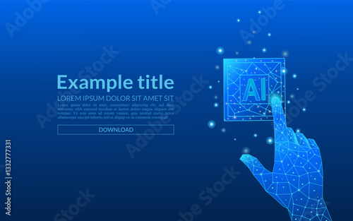 AI chip on electric blue background. Light blue AI microchip with abstract circuit board on background. Artificial intelligence concept